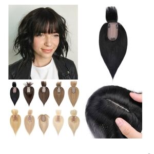 S-noilite 150% Density Human Hair 12"Topper Bangs Silk Base Clip in Black